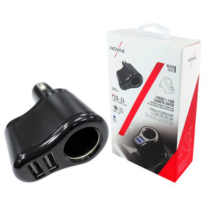NOVAK - Sdoppiatore presa accendisigari con USB 1 socket + 2 USB - NOVAK - Sdoppiatore presa accendisigari con USB