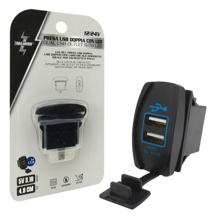 Presa di corrente USB doppio con LED blue ZIM&MANN