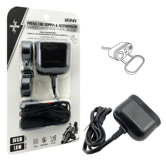 Presa di corrente Presa USB doppia e accendisigari ZIM&MANN