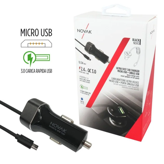 Cavo ricarica 12V + USB Ultra veloce QC3.0 NOVAK