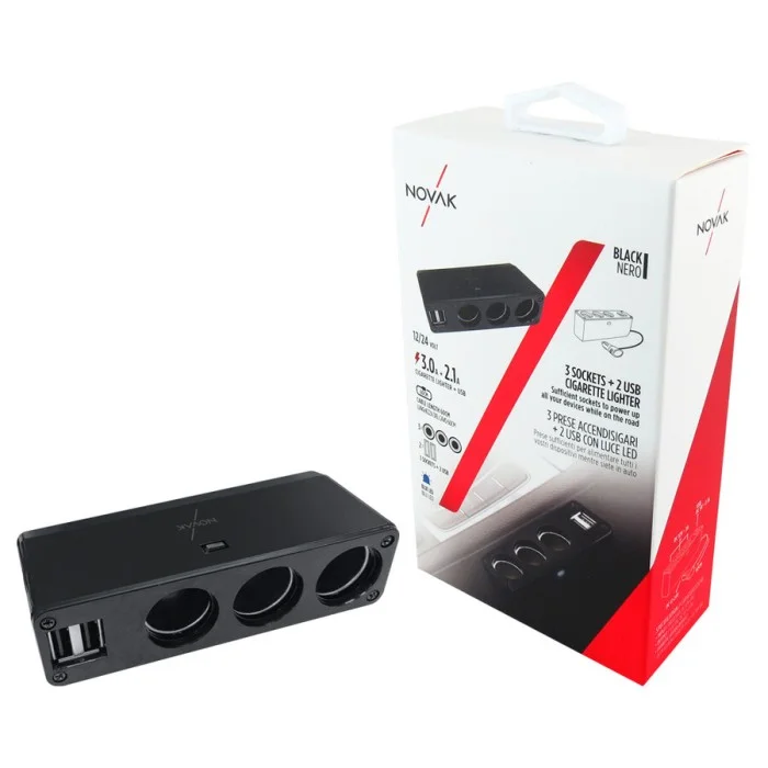 Sdoppiatore presa accendisigari con USB 3 socket + 2 USB NOVAK
