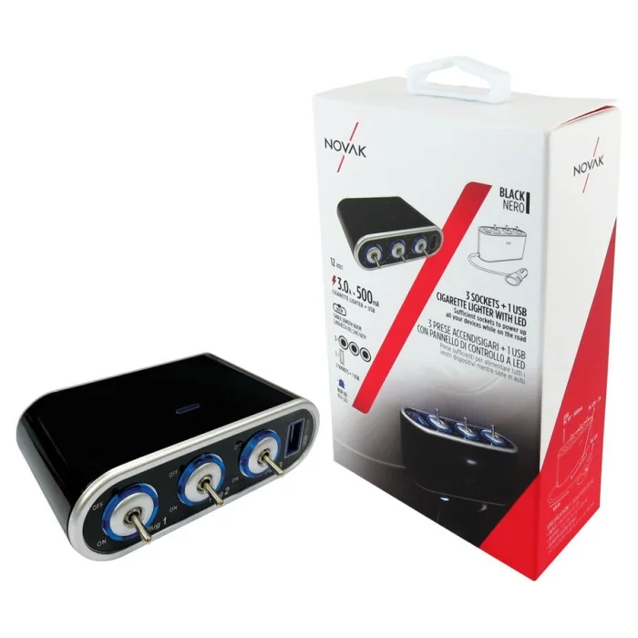 Sdoppiatore presa accendisigari con USB 3 socket + 1 USB NOVAK